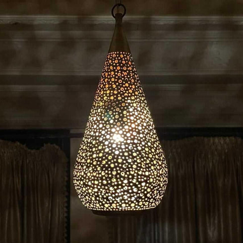 Hand-Engraved Moroccan Brass Pendant Light – Teardrop Lamp (PL 1069)